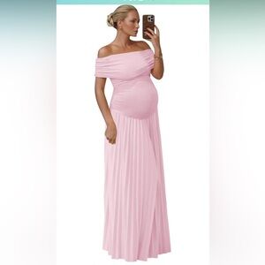 Off-Shoulder Pink Maternity Maxi Dress